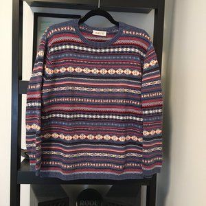 Talbots Crewneck Sweater, Cotton Blend, Blue w/Pattern, L/XL